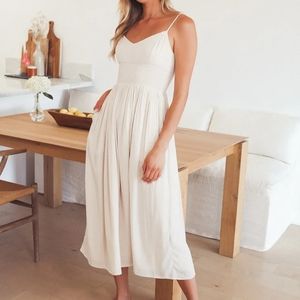 Lulus - Full Heart Cream Smocked Midi Dress - Size L